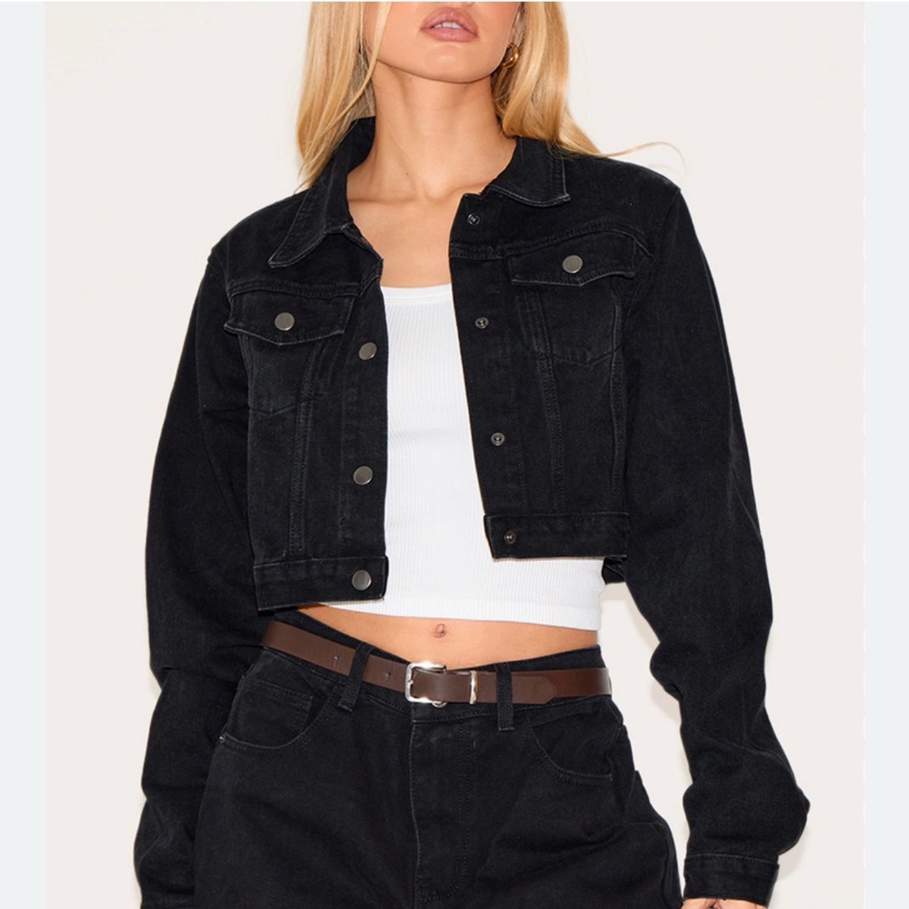 Cropped Short Black Denim Jacket - Highway Jeans Sz Small NWT
